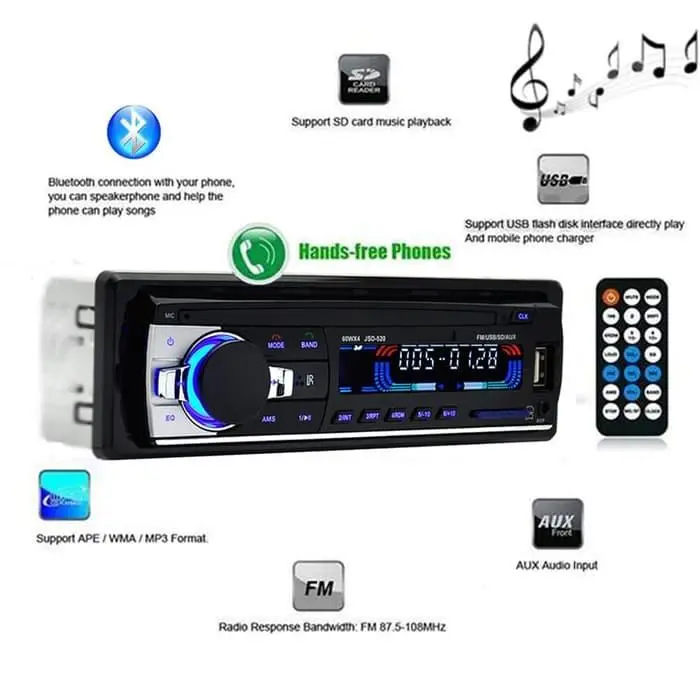 JSD-660 Head Unit Single Din Stereo dengan Radio FM USB SD AUX Bluetooth Handsfree untuk Mobil Car 1