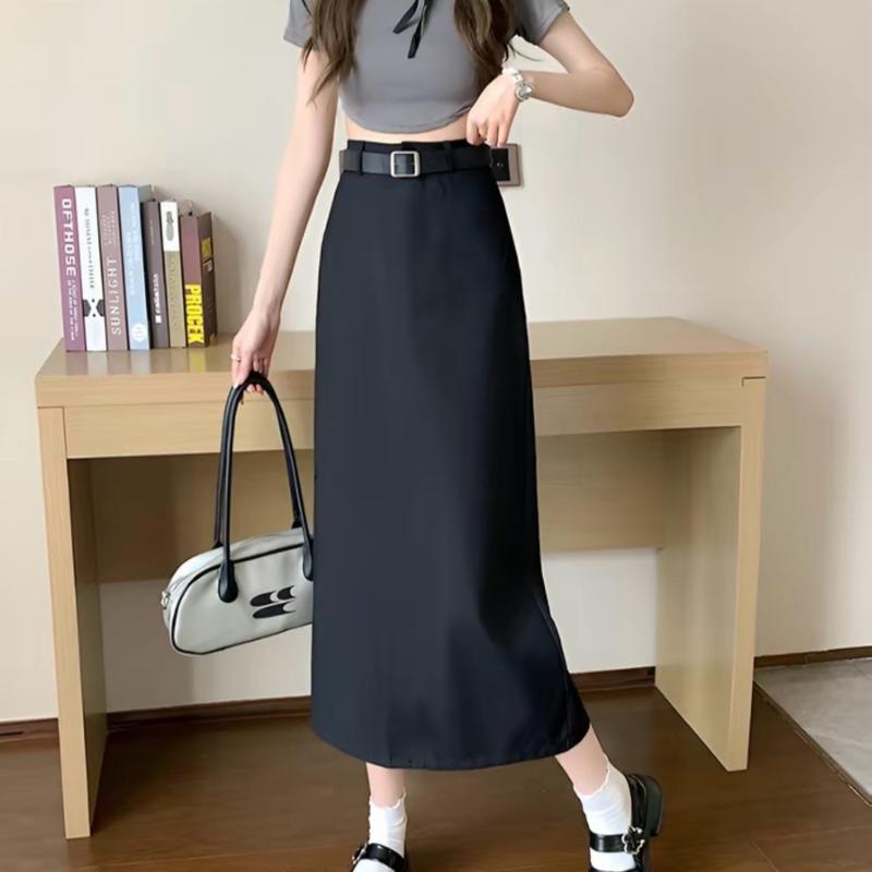 Chân váy midi dáng dài kèm đai chân váy công sở thời trang dễ phối đồ năng động phong cách Hàn Quốc 6