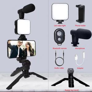 Kit Video Blog Telefon Pintar, AY49, dengan Pemegang Telefon Tripod, Mikrofon Mini, Lampu Isi LED, Kit Permulaan, Sesuai untuk Video Penstriman Langsung TikTok dan YouTub Phone Selfie Holder Putih