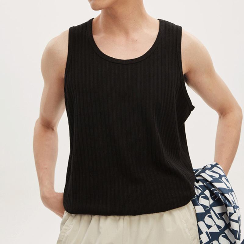 Áo Vest Thường Ngày Mùa Hè Cho Nam, Cổ Tròn, Không Tay, Gân Dọc, Áo Tập Thể Dục, Dáng Rộng Vừa Vặn, Màu Trơn Thích Hợp Cho Thể Thao Và Đi Chơi 1