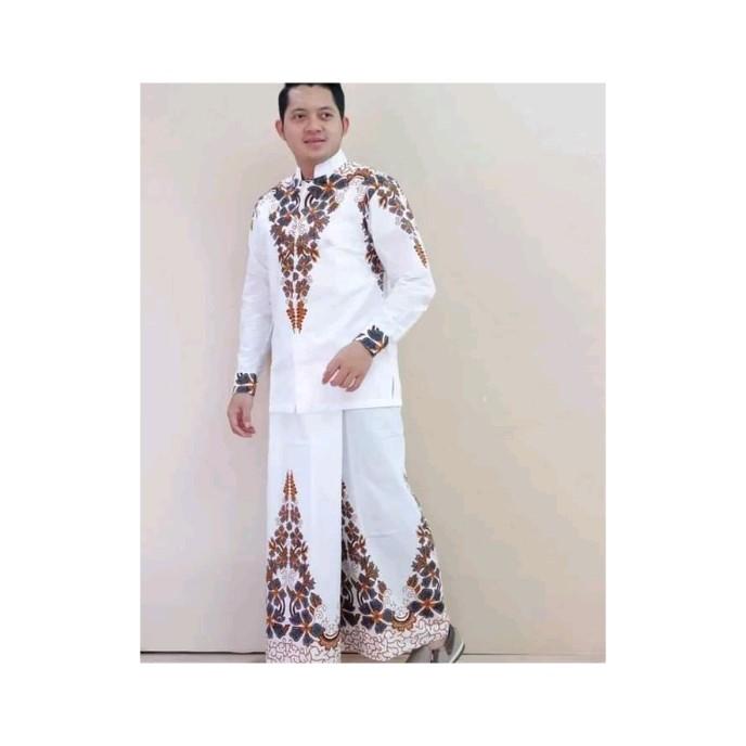 setelan sarung & baju koko batik motif akhwan putih Katun Muslim Panjang Putih 0