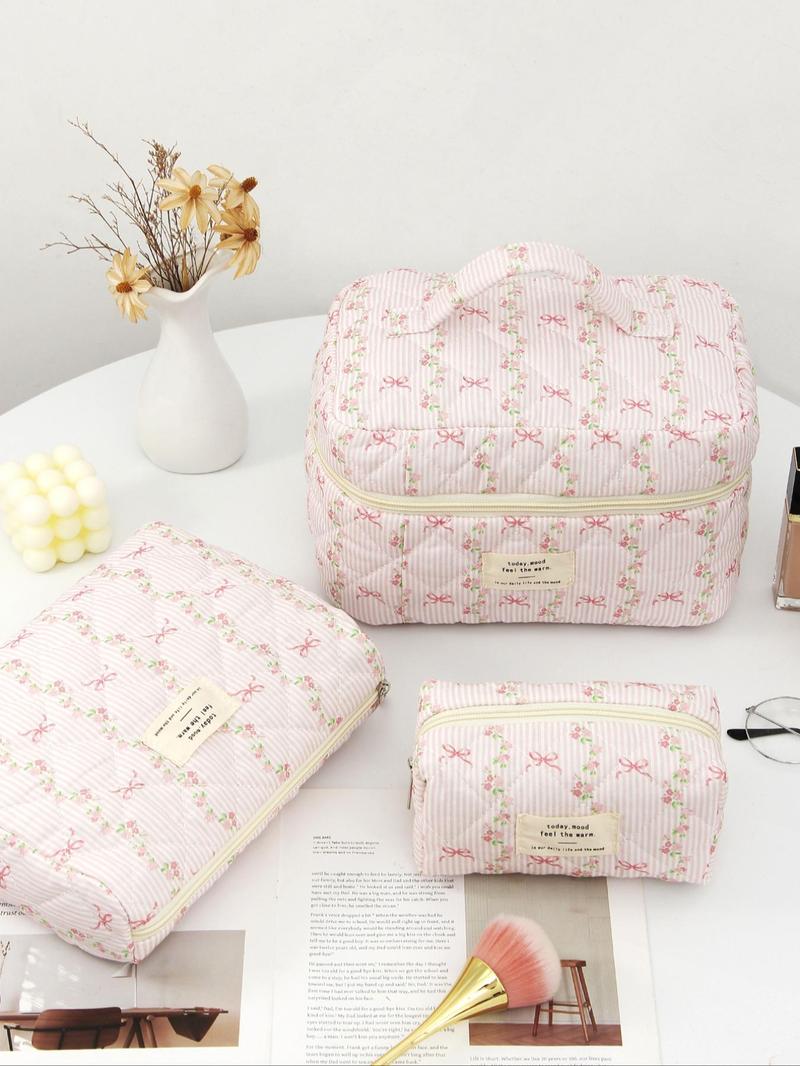 Product Introduction of Floral Pattern Makeup Bag Set, Large Capacity Cosmetic Storage Bag, Zipper Makeup Organizer Pouch, Versatile Storage Bag for Travel, Gym, Office, Home 4