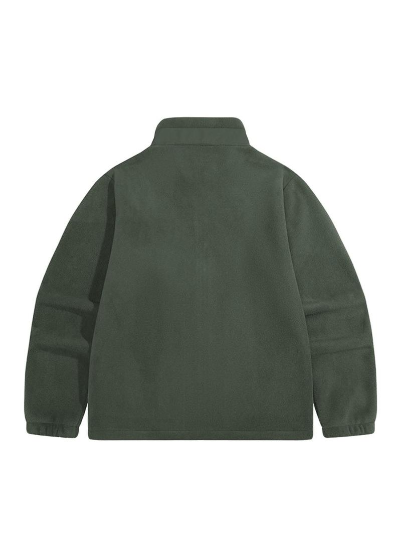 Product Introduction of Men's Solid Patched Pocket Zipper Funnel Neck Fleece Jacket, Regular Fit Casual Long Sleeve Zip Up Outerwear for Fall & Winter, Men's Clothes for Daily Wear 2