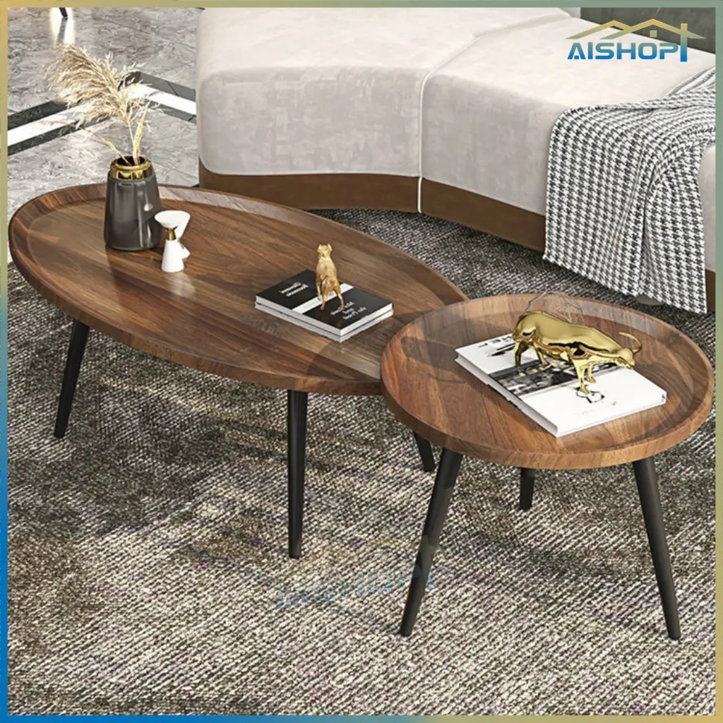 [SG Seller]Living Room Modern Coffee Table with Open Storage Scandinavian Round Wooden Coffee Table Nordic Design