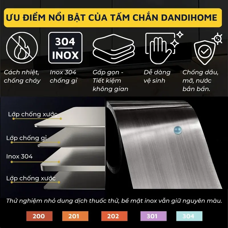 Tấm chắn dầu mỡ, nước bắn trong nhà bếp Dandihome inox 304 cao cấp 4