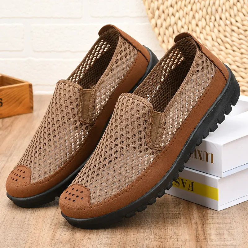 Breathable Mid-Age Men's Casual Mesh Shoes Soft Sole Soft Surface Slip-On Non-Slip Men's Shoes