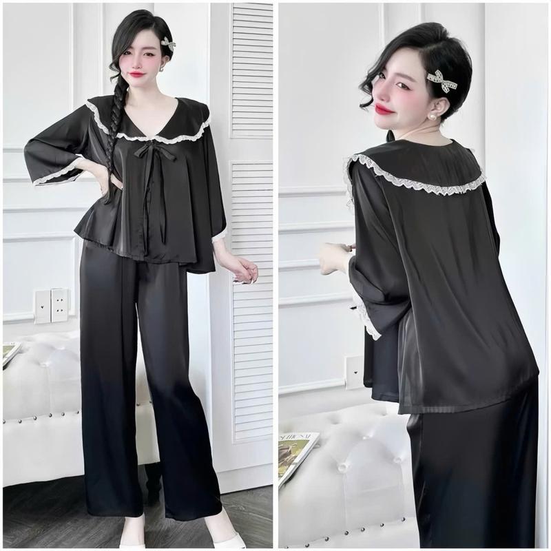 Đồ bộ bigsize dài 50-90kg tiểu thư form xòe babydol rộng rãi thoải mái, cổ bèo phối ren xinh , bộ ngủ lụa latin mềm mát đồ bộ đồ ngủ