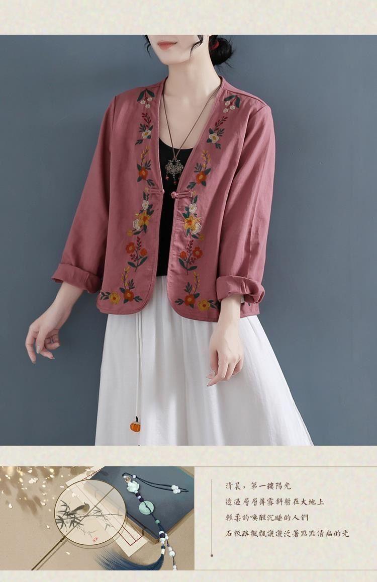 Product Introduction of Áo Sơ Mi Vải Lanh Và Cotton, Trang Phục Nữ Đầu Mùa Thu, Phong Cách Cổ Điển Nghệ Thuật, Áo Dài Tay, Áo Cardigan Thêu, Áo Khoác Thường Ngày, Xu Hướng Mùa Thu, 2023 15