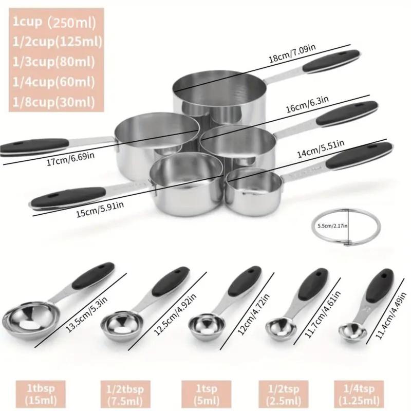 Product Introduction of Stainless Steel Measuring Cup & Spoon Set, 10pcs/set Including Spoons & Canister, Durable Kitchen Measuring Utensils for Baking & Cooking 1