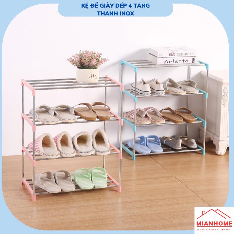 Kệ để giày dép 4 tầng, giá để giày dép thông minh lắp ghép thanh inox