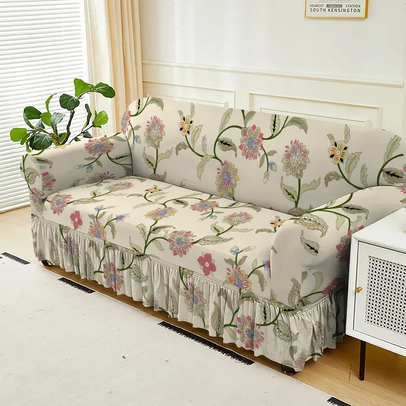 Floral Print Sofa Cover, 1 Count Sofa Slipcover with Skirt, Dustproof Sofa Protector for Home Living Room, Sofa Protector for Home Living Room 6