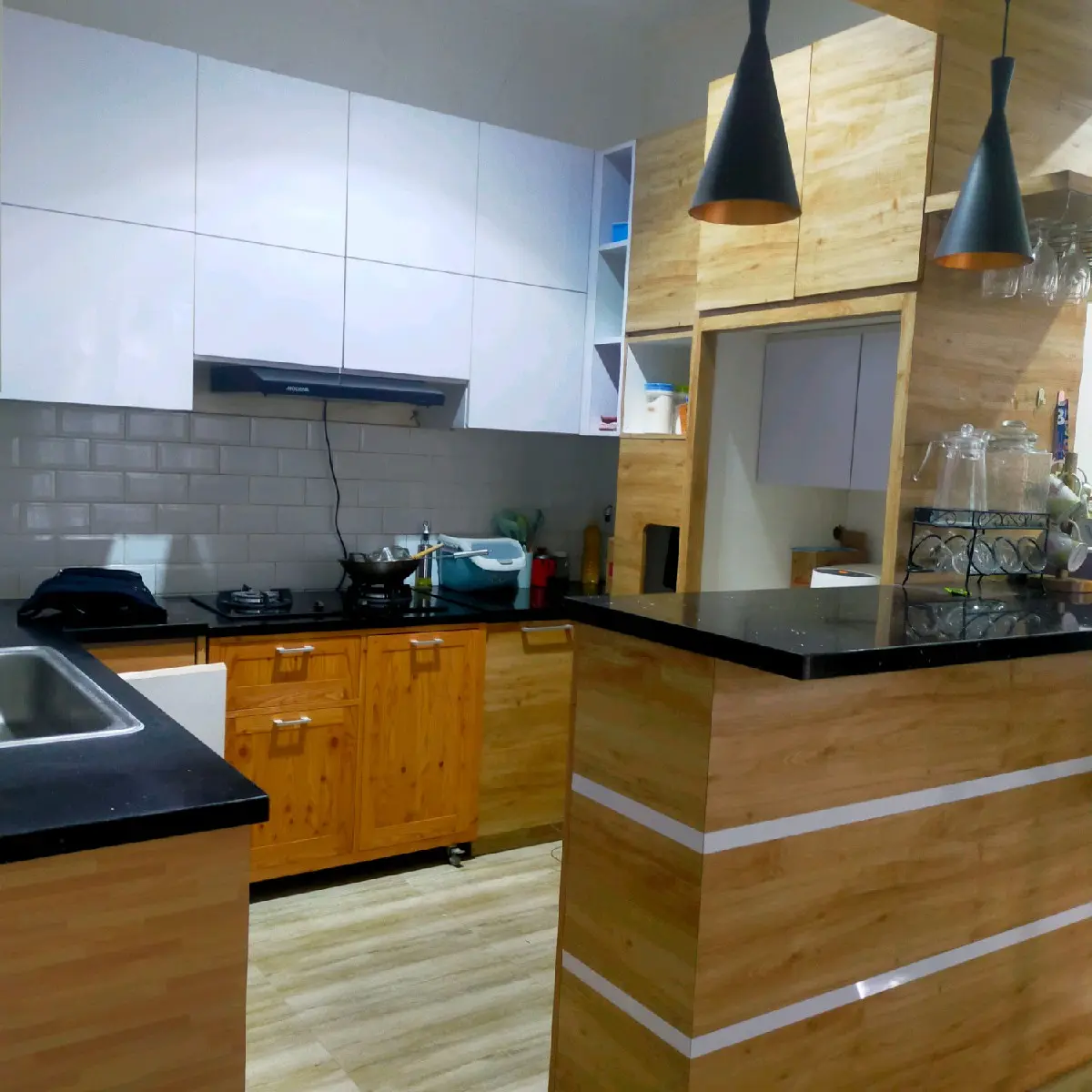 Laci Tahan Lama Terakit kitchen set minimalis custom lemari pakaian Hpl cat Duco Pintu Geser Tahan air Antik Hitam Furniture