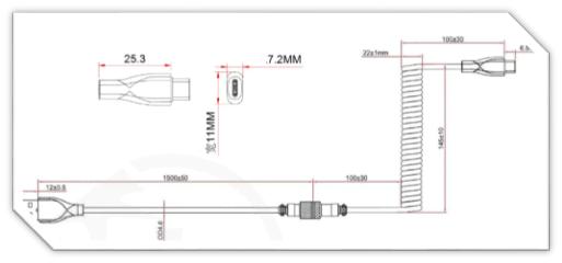 Product Introduction of Dây cáp bàn phím cơ Type-C, dây dù EVA xoắn lò xo cao cấp, trục nối kim loại GX12, đầu cắm USB A kim loại 16