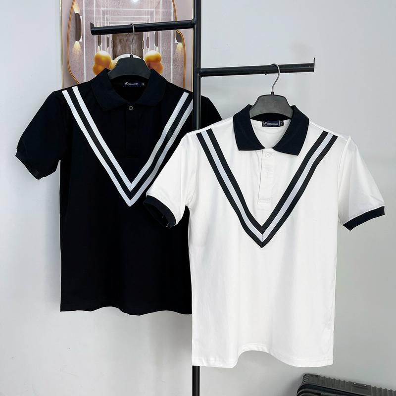 Áo thun cổ trụ nam nữ phối viền nổi trắng đen hàng cao cấp chất cotton co dãn Menswear Top á opolo