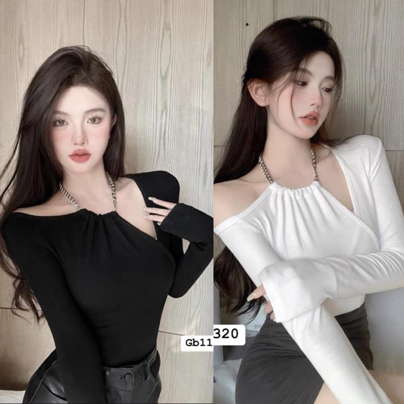 Áo kiểu dây xích mặc lệch vai gợi cảm, chất liệu vải bo gân tăm mịn phong cách . Nữ