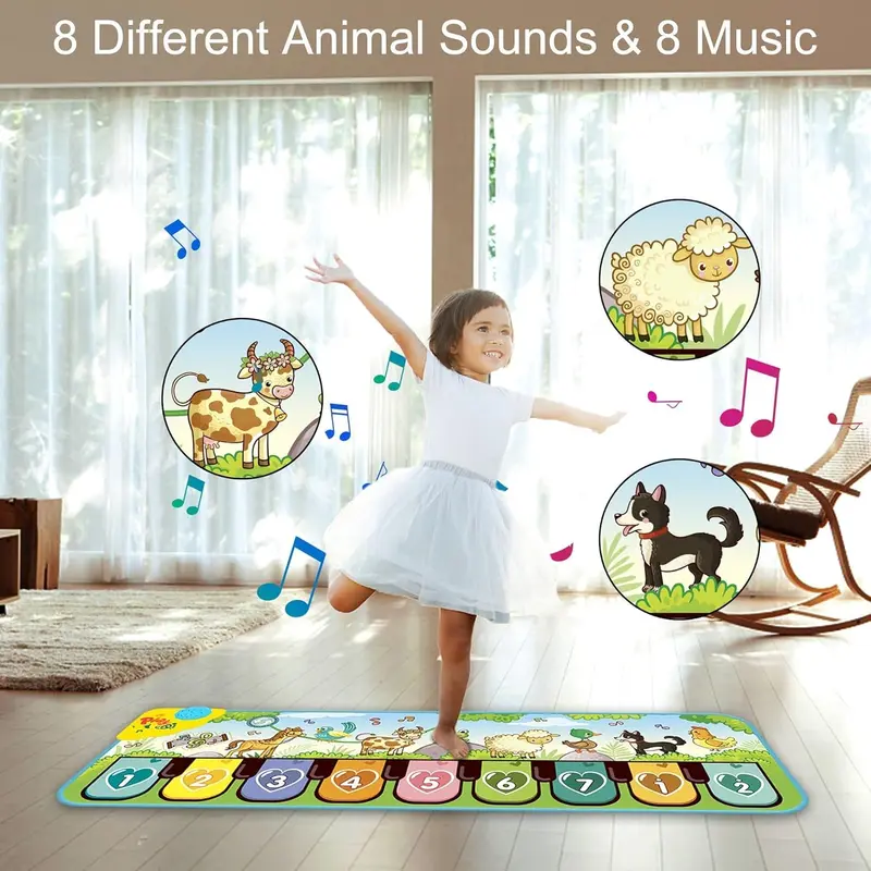 Dance Mat, 8 Animal Sound Modes Touch Game Mat, Music Mat for 3+ Years Old, Educational Toy for Kids, No Battery Provided 2