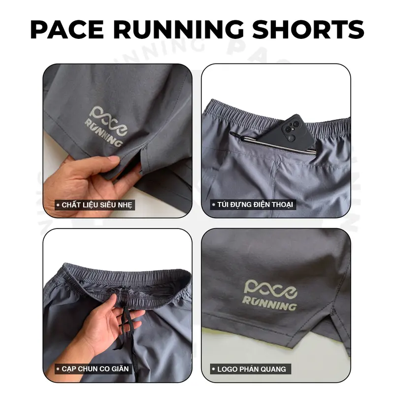 Quần Thể Thao Nam PACE DAILY Có Túi Đựng Điện Thoại Quần Đùi Chạy Bộ Thoáng Khí Thấm Hút Mồ Hôi Q2 4