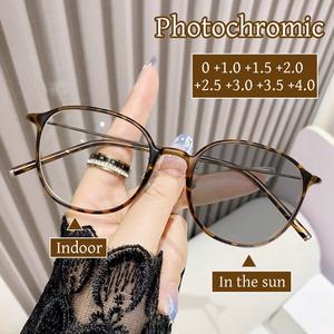 แว่นตาสายตาสั้น, แฟชั่นใหม่, โฟโตโครมิก, สไตล์วินเทจ, ทรงกลม, แว่นตาด้อย, สำหรับผู้หญิงและผู้ชาย, กลางแจ้ง, ป้องกันแสงสีฟ้า, แว่นกันแดด UV