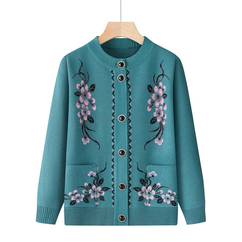 Áo  cardigan len trung niên cài cúc tay dài cho mẹ chất liệu len dệt kim mềm mịn Top Women Xanh Sen Voi 0