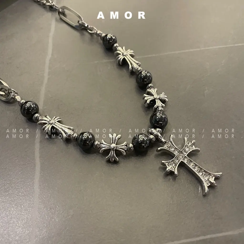 Chrome Hearts Cross Pendant Beaded necklace men and women