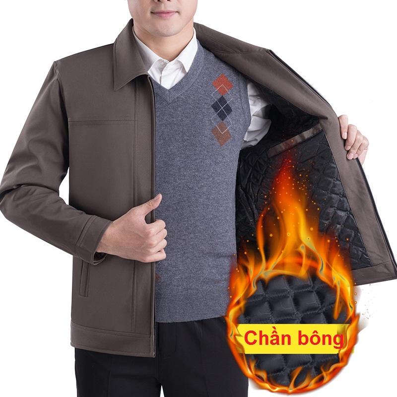 Áo khoác cổ bẻ trần bông cho bố cho ông vải đanh mịn đẹp AK09TB Menswear Nam áo khoác áo phao
