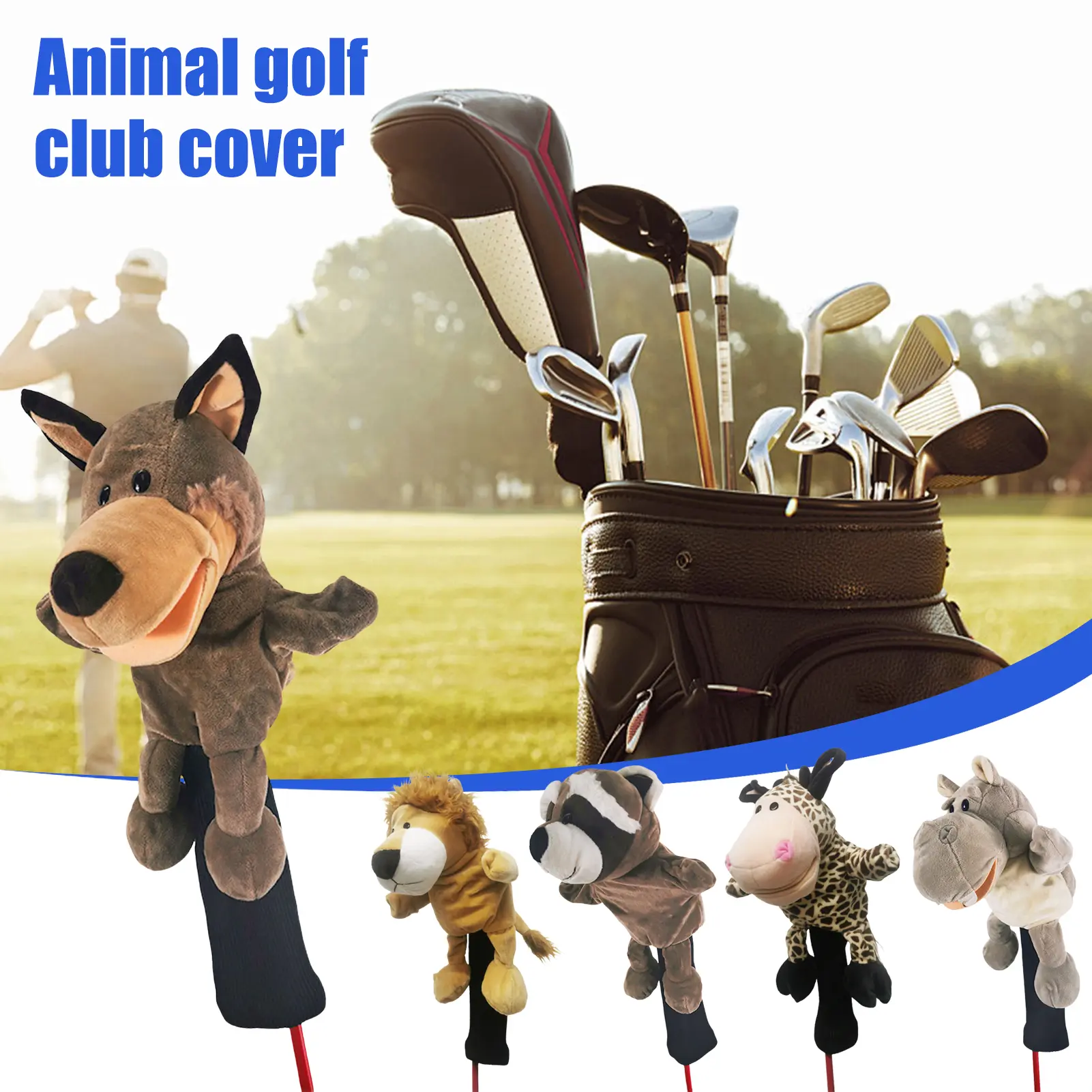 Swazsdk Golf Club Head Cover Soft Animal Driver Headcover Plush Lion/Tiger/Hippo/Monkey/Sheep Golf Accessory for Woods And Drivers