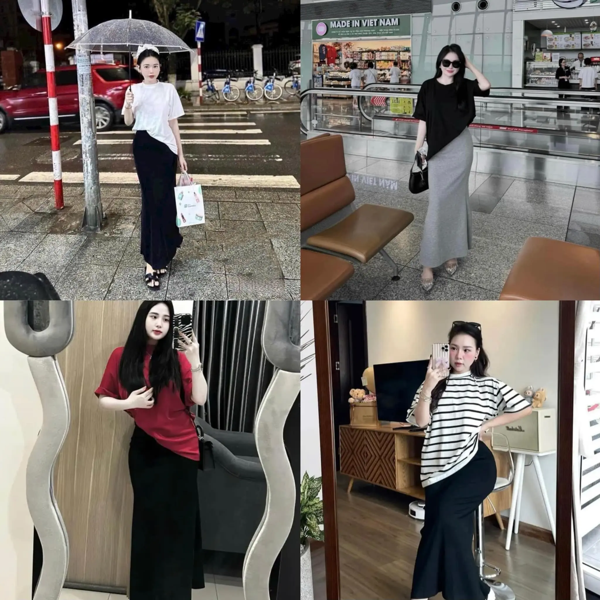 I0158 Set( Áo+ chân váy) Áo phông trơn cổ tròn cộc tay cotton 2c phối chân váy đuôi cá cotton Díp by IRIS STORE