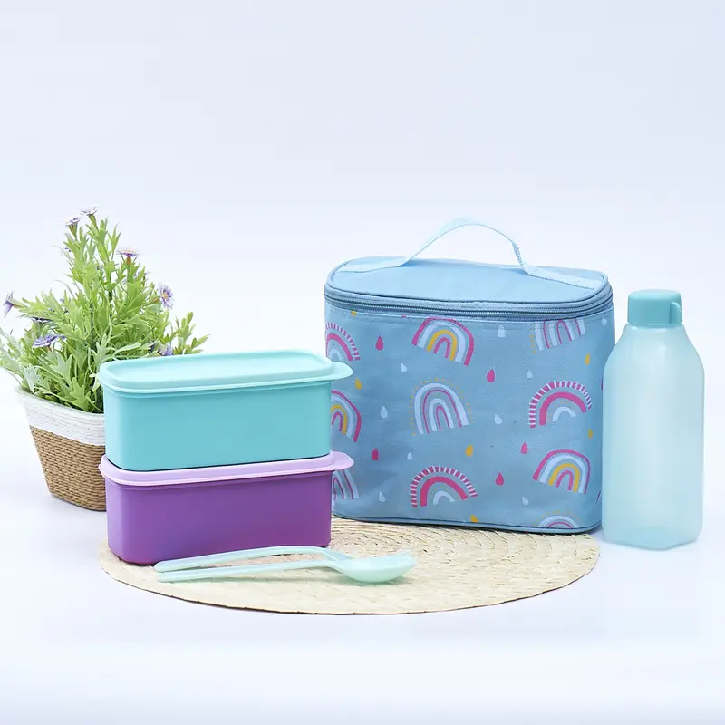 {COD TERMURAH ) CPM  rainbow lunch bag set of 5 pcs with alumunium foil Garpu Kotak 2