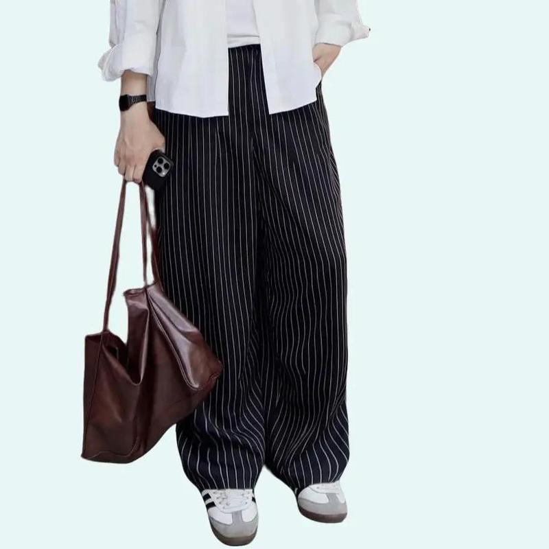 Quần dài Kẻ Sọc ống rộng lưng chun vải Tuytsi chống nhăn dáng suông V2 FAFIC STUDIO nam nữ UNISEX