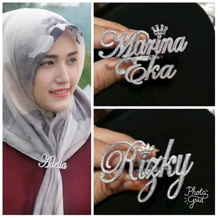 Ring Hijab Ukir Nama Cantik Muslim Peniti  Kerudung 0