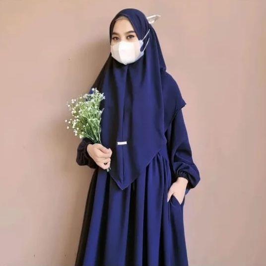 Al Zirah Syari Set Khimar / Gamis Syari CRINKLE AIRFLOW / Baju Gamis Plus Khimar Size M L XL / Gamis Crinkle Syari Jumbo Busui / High Muslim 3