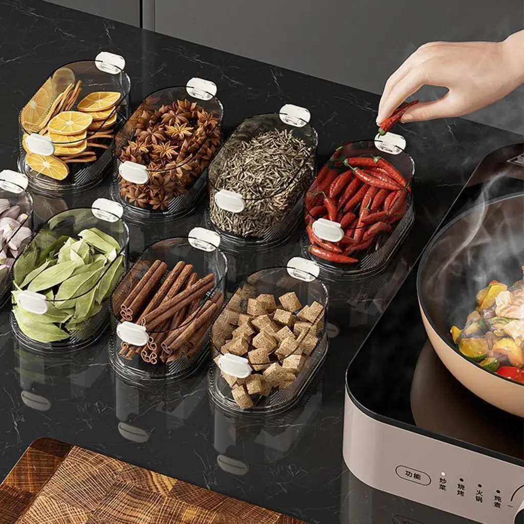 Nemodew Space-saving Spice Storage Solution Large Capacity Stackable Spice Storage Box Bpa Free  Sealed Organizer for Seasoning Jars Transparent Design
