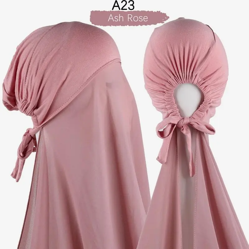 Fashion Summer Clothing Hijabs Instant Premium Chiffon Shawl Patchwork Jersey inner 2in1 Muslim Hijab Heaear Bubble Heavy Solid Color Inner Scarf