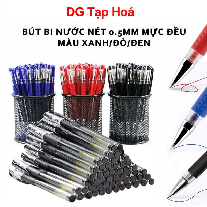 Sét 100 Bút Bi nước văn phòng 0,5mm mực đều nét chữ đẹp đủ màu đỏ, đen, xanh bút bi