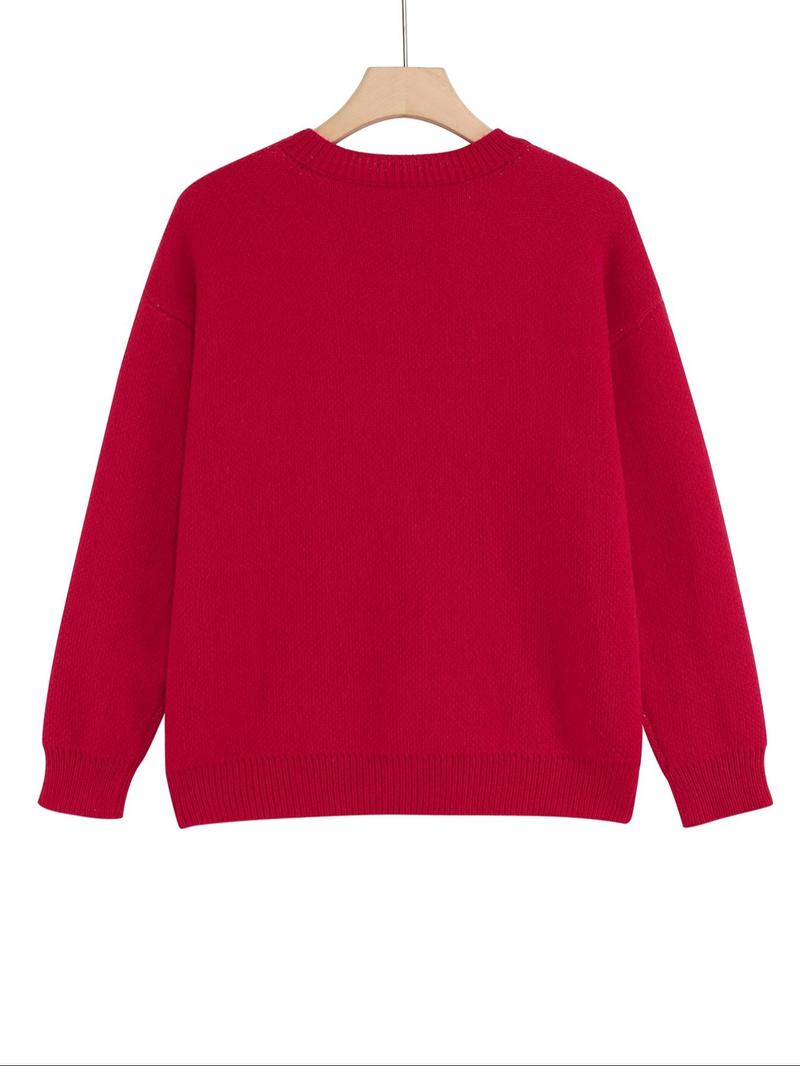 Product Introduction of 【Plus Size】Heart Print Crew Neck Sweater, Casual Long Sleeve Jumper for Daily Outdoor Wear, Women Plus Clothing for All Seasons 2
