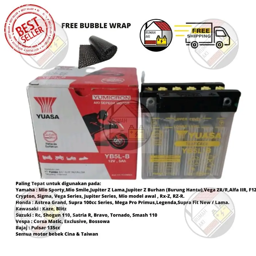 AKI MOTOR SUPRA FIT, MEGAPRO PRIMUS, LEGENDA YB5-LB YUASA ORI Accessories Asli Motorcycle  Karet