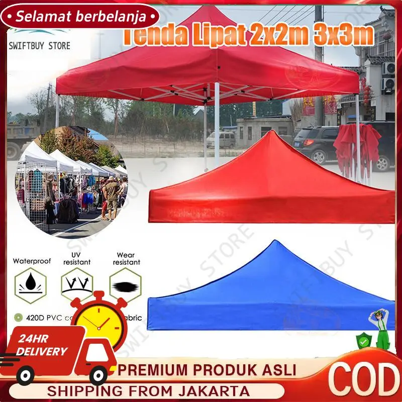 【Segera dikirim】 Terpal Atap Tenda Lipat 2x2/3x3 (Bahan Polyester 420D) Anti Air / Panas Import Atap/ Cover Tenda Alat Olahraga Tenda Bazar Outdoor Tenda Gazebo Tenda Jualan Pameran Dagang Biru dan Merah