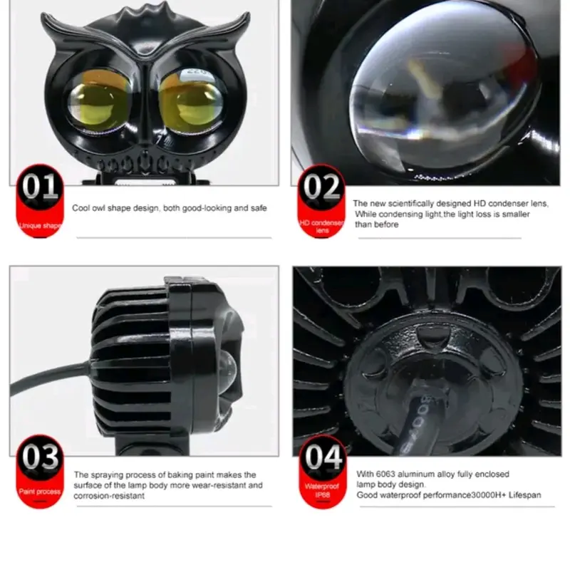 Lampu tembak owl 2 mata yellow white motor mobil 2