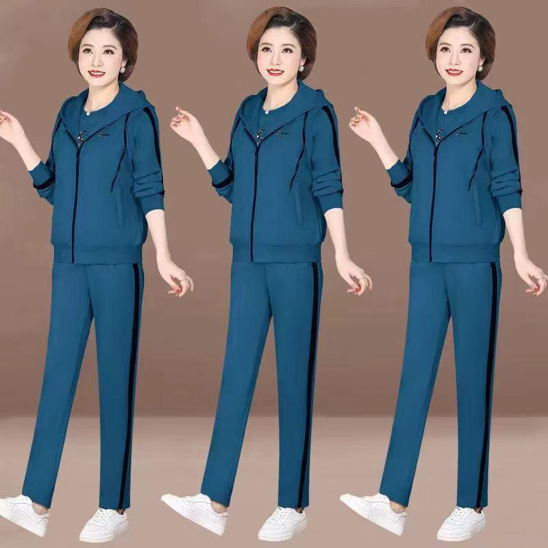 Product Introduction of Bộ Đồ Quần Áo Thể Thao, Ba Mảnh, Dành Cho Phụ Nữ Trung Người Già Và Cao Tuổi, Mùa Xuân Và Mùa Thu, Có Mũ Trùm Đầu, Ngoại Cỡ, Dáng Rộng Vừa Vặn, Thời Trang 5