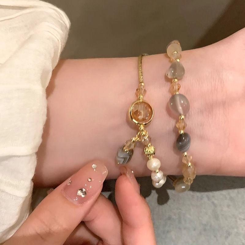 Product Introduction of Luxury Pearl Double Layer New Bracelet Crystal High-end Beaded Vintage Niche Exquisite Temperament Bangle Jewelry wlw  bracelets gelang  ldr  bergetar sweet  alhambra  bracelet cubic  zirconia 16