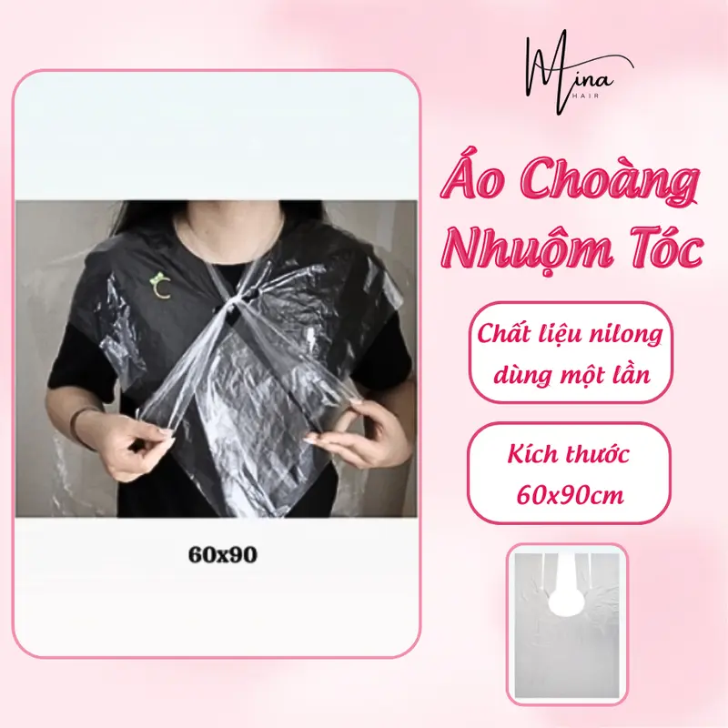 Áo choàng nhuộm tóc, áo choàng nilon nhuộm tóc tại nhà, tấm bạt nhuộm tóc - Áo choàng nhựa dẻo, bạt nhuộm tóc da, miếng lót nhuộm tóc chống thấm nước cao cấp dùng trong các salon giúp bảo vệ quần áo khi nhuộm tóc - Minahair 1