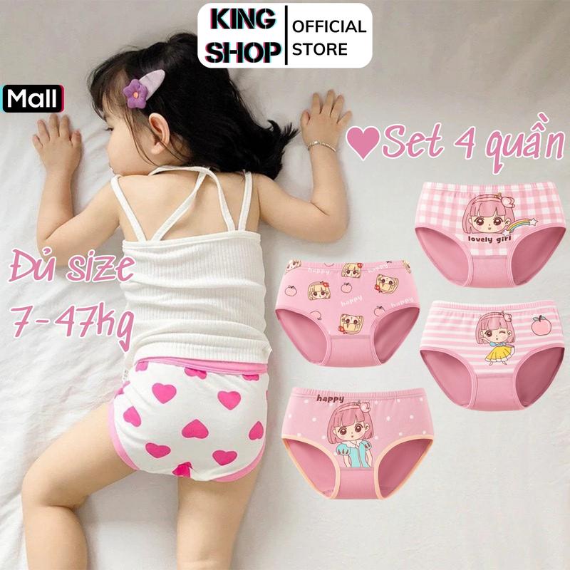 [Nhiều mẫu] Set 4 quần chip bé gái (7-47kg), quần chip dạng tam giác và quần lót đạng đùi - Quần lót cho bé chất liệu cotton an toàn cho da nhạy cảm -- KING SHOP quanchip be quanchi ptreem đồ lót một mảnh màu xám 9-10 năm đồ lót sét quần chíp bé gái
