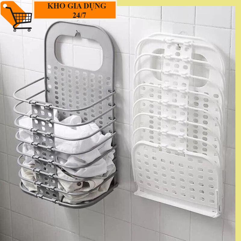 Giỏ Đựng Quần Áo Dán Tường Gấp Gọn - Rổ Đựng Đồ Treo Tường Thông Minh Gấp Gọn Tặng Kèm Móc Dán