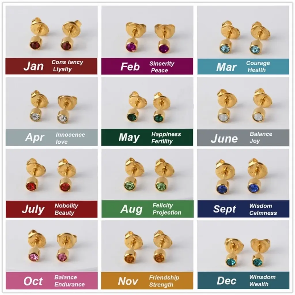 ORIGINAL For women Baby Safe Caflon Stud Earrings Round Birthstone (Hypoallergenic and Sterile)