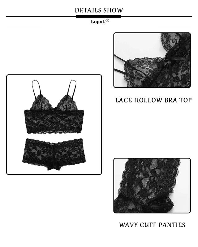 Product Introduction of LOPNT Women's Sexy Lingerie Lace Perspective Underwear Printing Hollow Out Breathable Bra Set Sling Top Panties Female Sleepwear 9