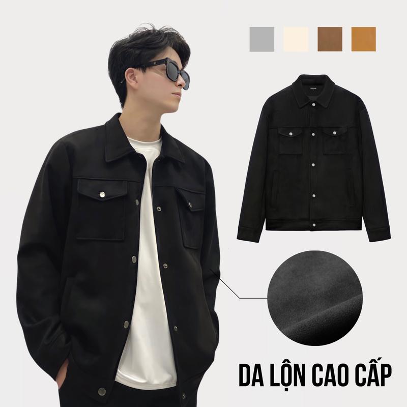 Áo Khoác Da Lộn Nam LeeZone Cao Cấp Dày Đẹp 3 Lớp Cúc Kim Loại Menswear Jacket Cao cấp