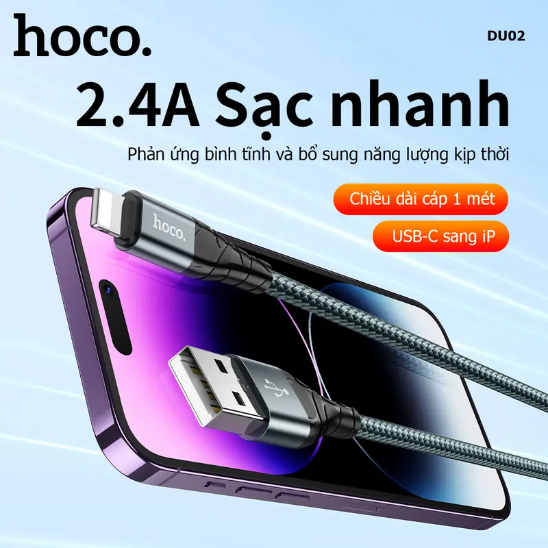 Cáp sạc bện nylon - dây dù Hoco sạc nhanh 2.4-3A - Chuyển dữ liệu -  Bền bỉ 2