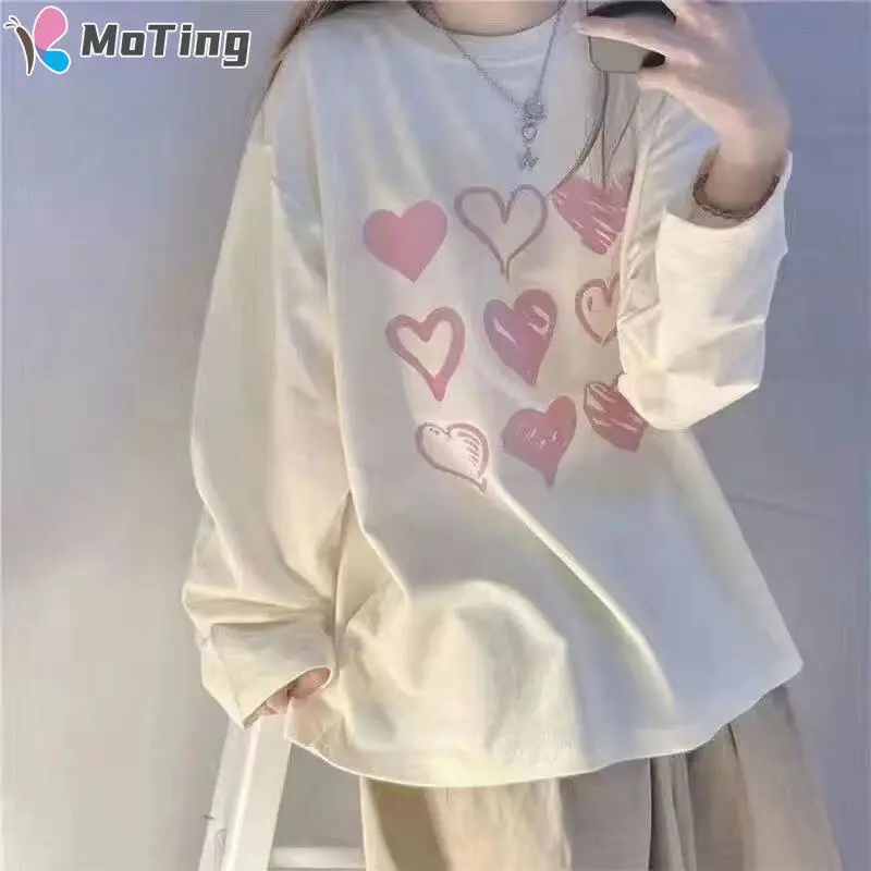 Mt - Áo Thun Dài Tay, Phong Cách Hàn Quốc, Dáng Rộng, Dành Cho Học Sinh Top Nữ Women Cổ Tròn
