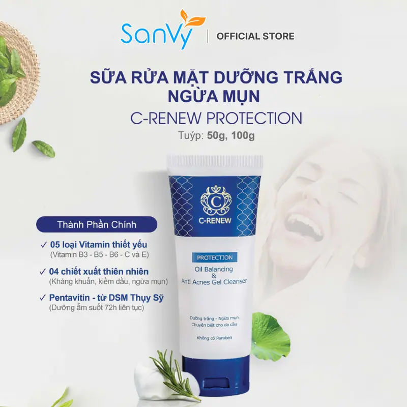Sữa Rửa Mặt Chuyên Biệt Cho Da Dầu Mụn C-RENEW và Ngăn Tái Phát - Tuýp 100g Gel Rửa Mặt Skincare Nữ Women Làm Đẹp Da sáng da 8