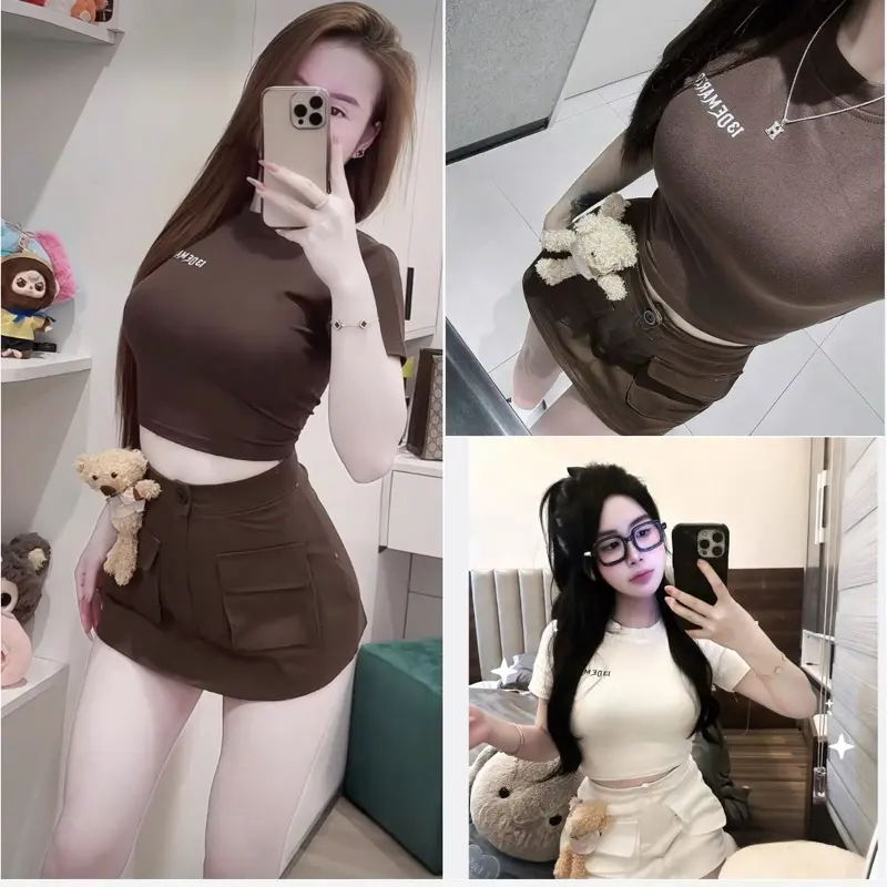 [ Kèm Gấu ] Set Áo Thun Zip D3 Kèm CV Dáng Chữ A Dành Cho Mùa Hè Năng Động Nữ Women